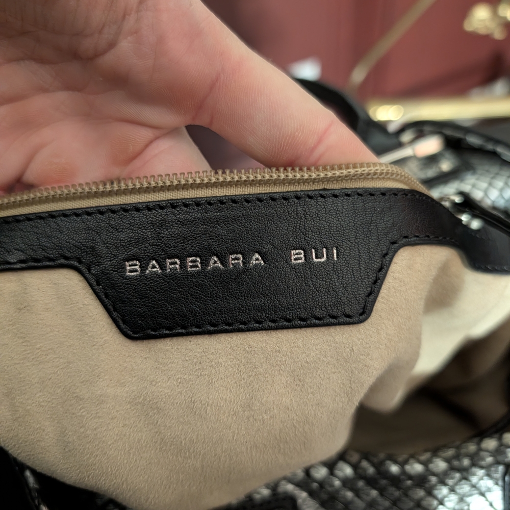 Barbara Bui Genuine Snakeskin Exotic Silver Leather Bucket Bag LARGE Italian - Picture 8 of 14